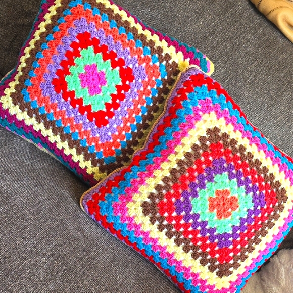 Other - 2 Colorful Crochet Granndma Throw Pillows